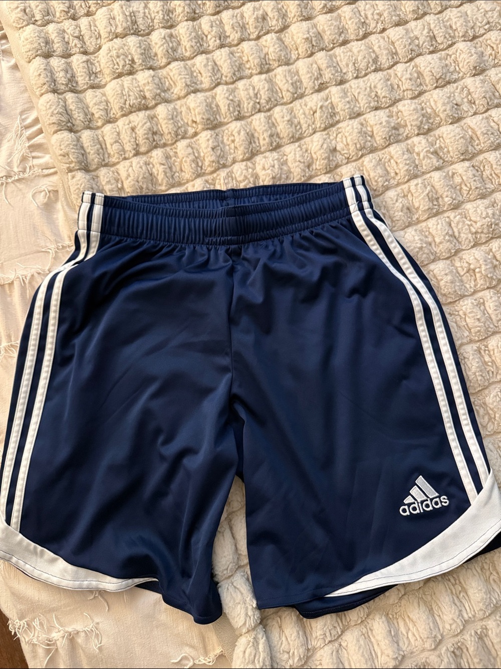 adidas Navy Blue Athletic Shorts with White Stripes